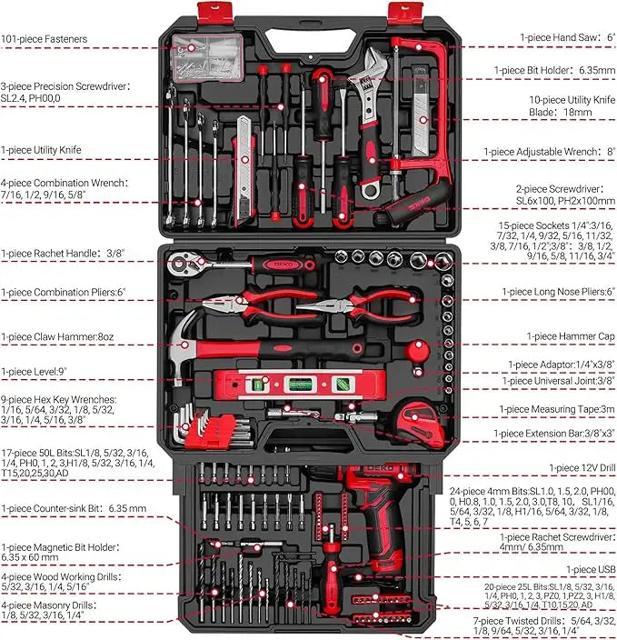 DEKO Cordless Drill And Screwdriver Storage Toolbox Kit