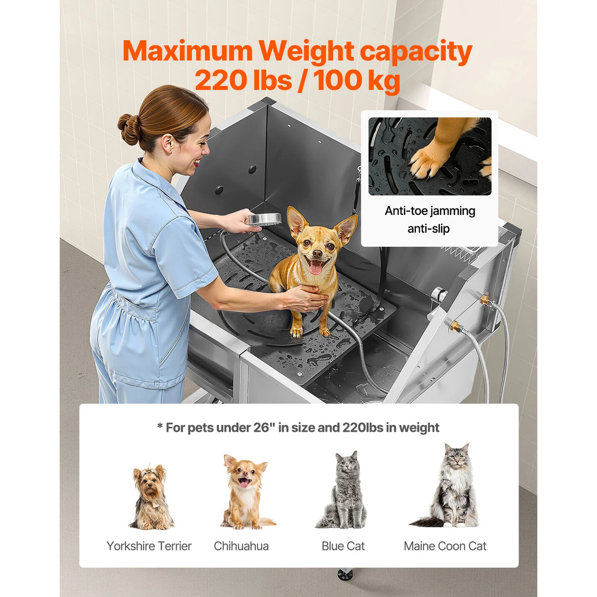 SucceBuy Stainless Steel Dog Grooming Tub With Stairs And Faucet