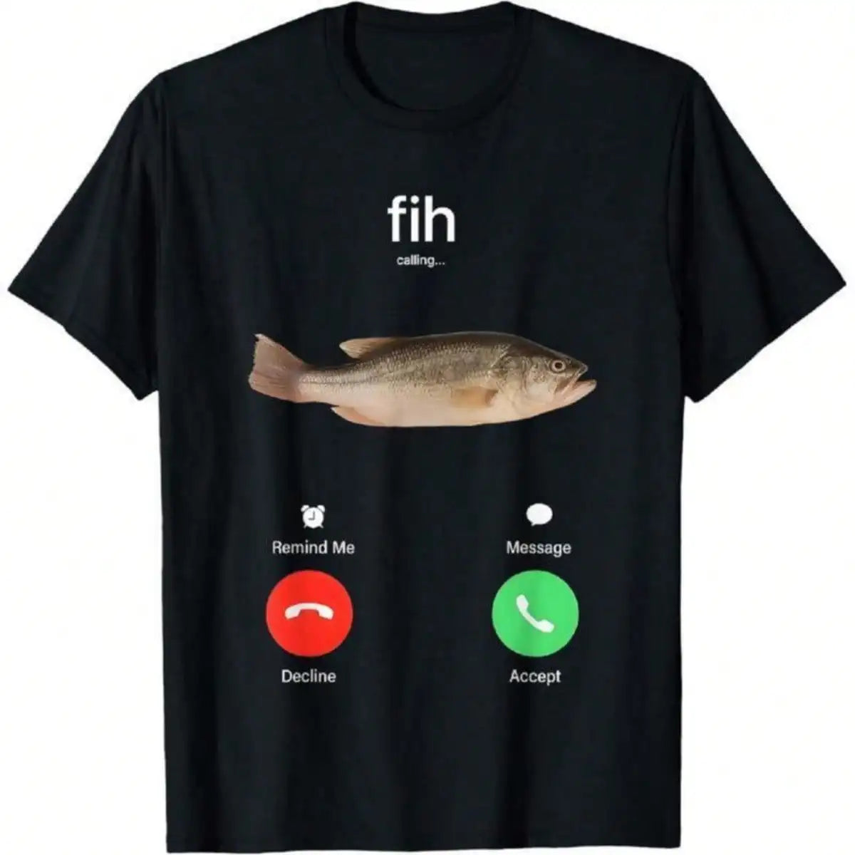 Men Cotton Phone Call Fish Print Crewneck Short Sleeve Tee