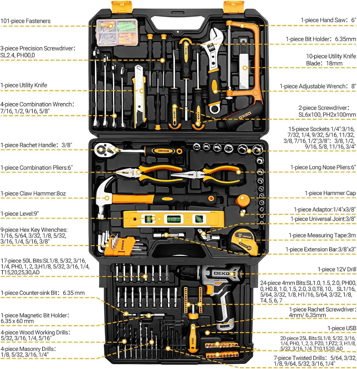 DEKO Cordless Drill And Screwdriver Storage Toolbox Kit