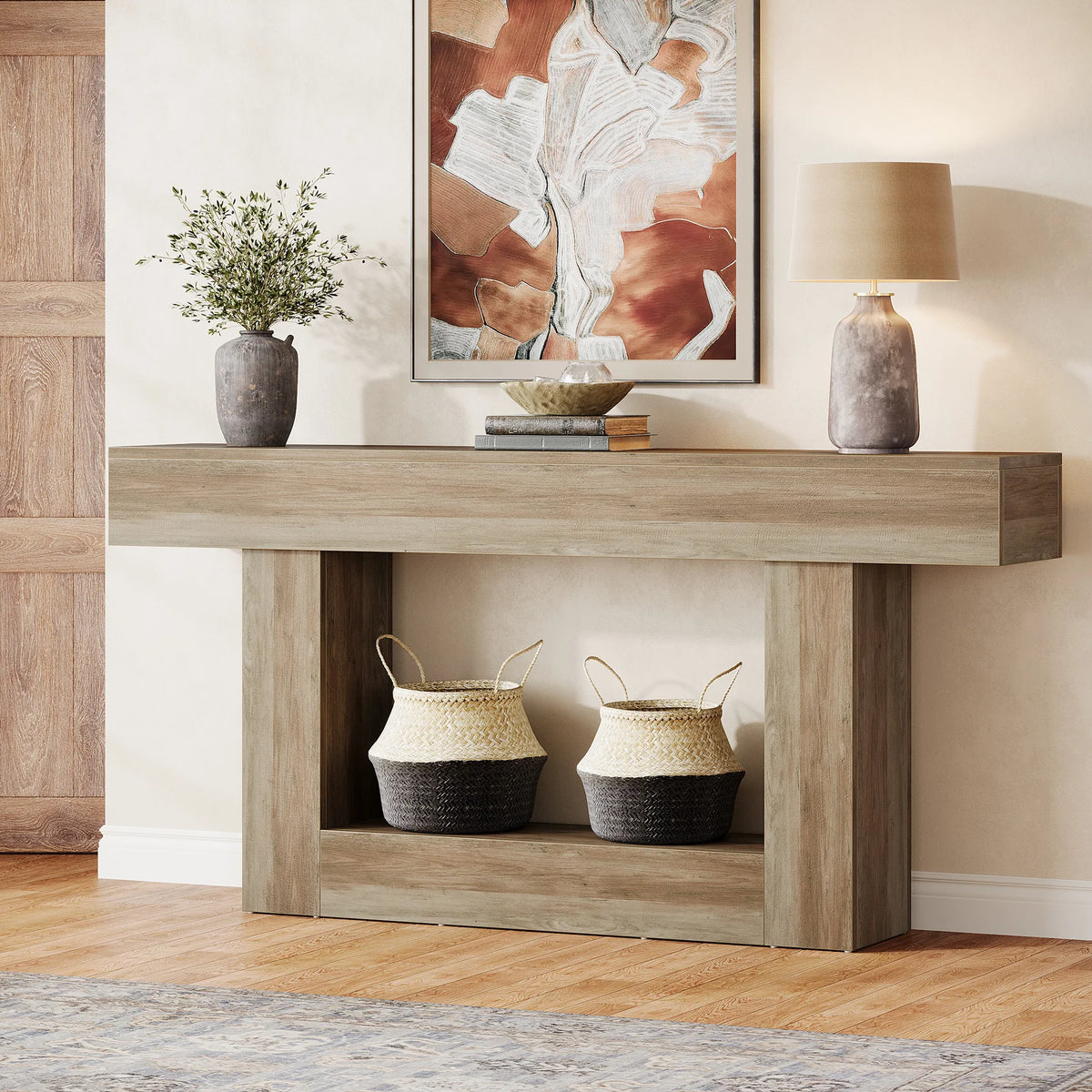 Tribesigns Farmhouse Two Tier Console Table With U Shaped Base