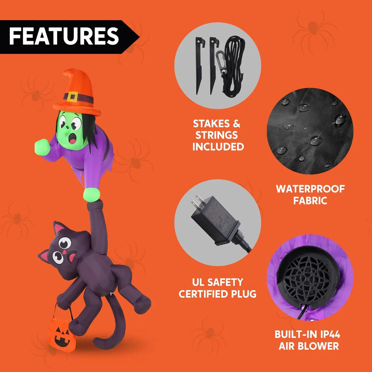 Halloween Witch And Black Cat Inflatable Roof Decoration LED Lights