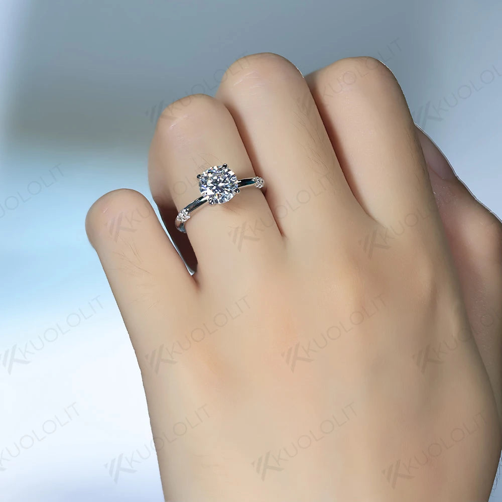 Kuololit Sterling Silver Moissanite Engagement And Wedding Ring