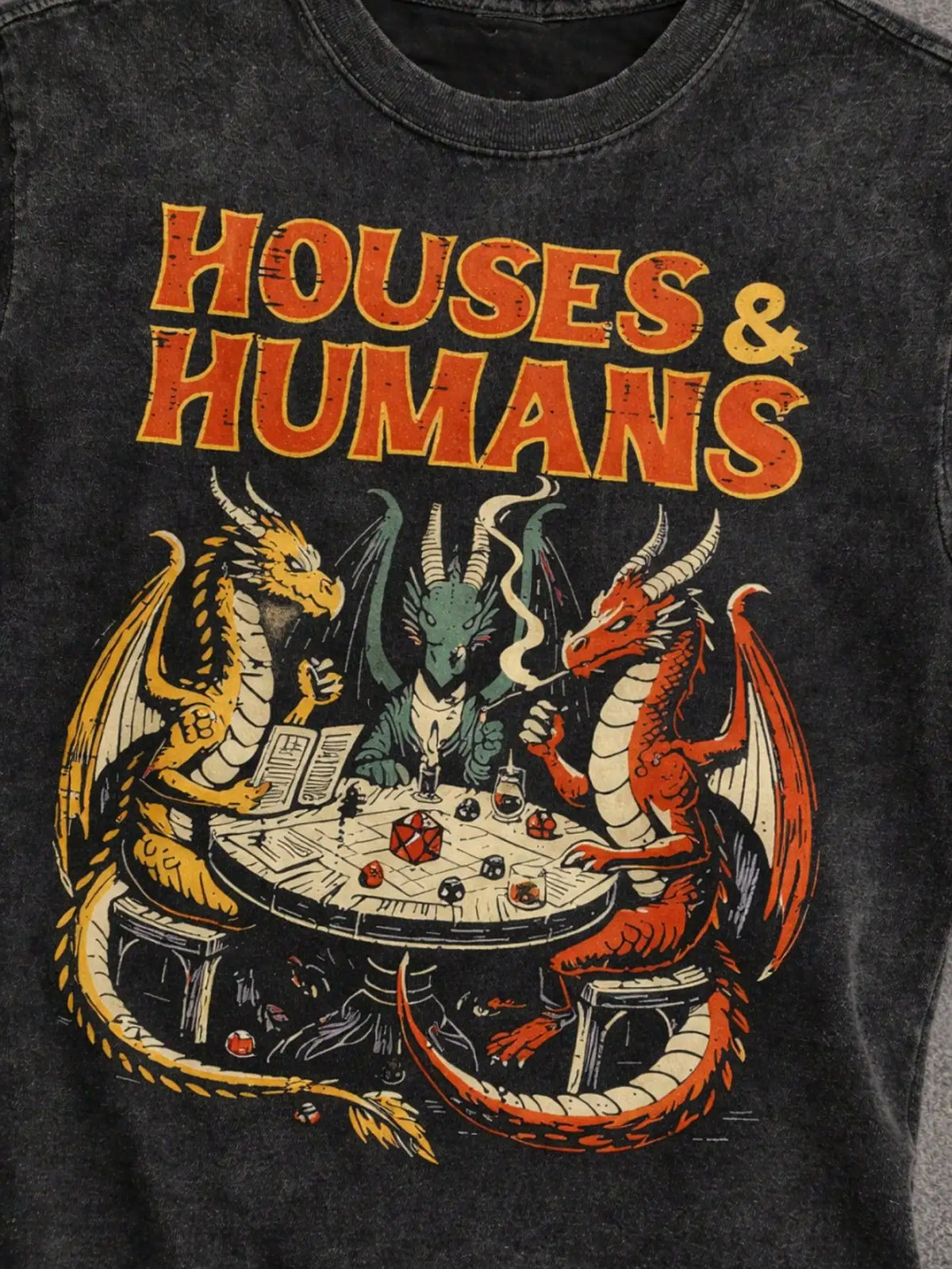 Mens Fantasy Dice Dragon Battle Graphic T Shirt For Gamers