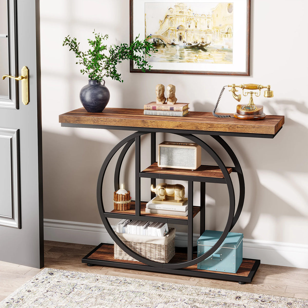 Tribesigns Four Tier Industrial Console Table With Entryway Storage