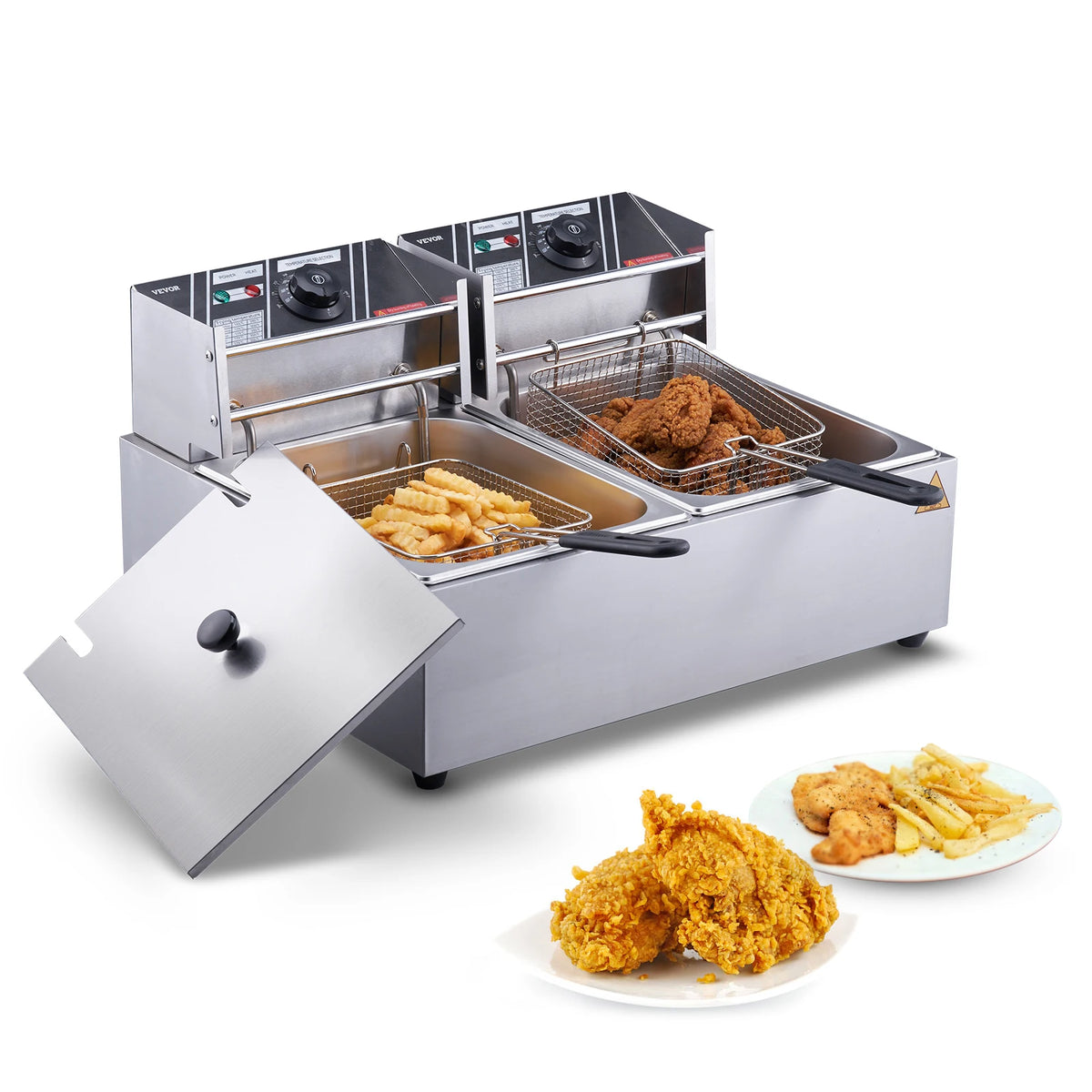 SucceBuy Commercial Electric Deep Fryer With Dual Removable Oil Tanks