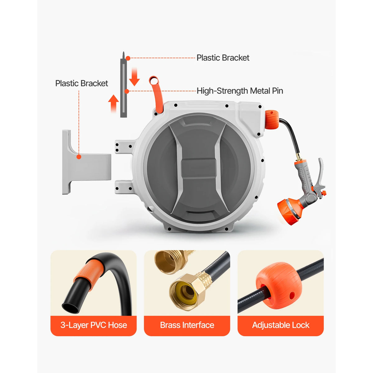 SucceBuy Retractable Garden Hose Reel With Nine Spray Settings