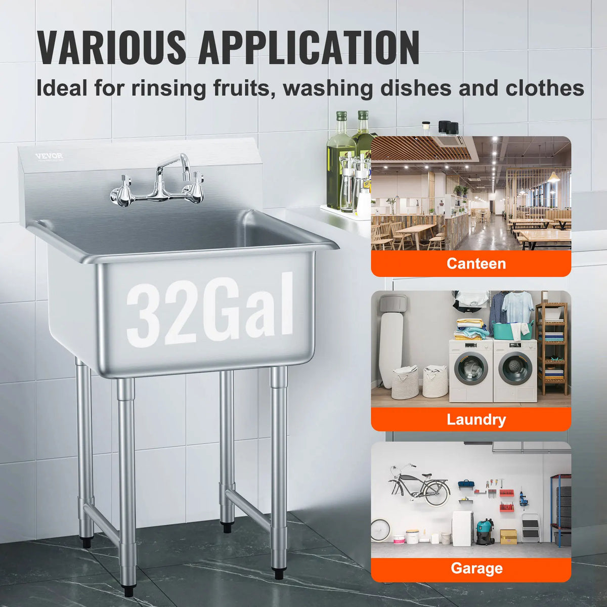 SucceBuy Stainless Steel Single Bowl Commercial Utility Sink With Faucet