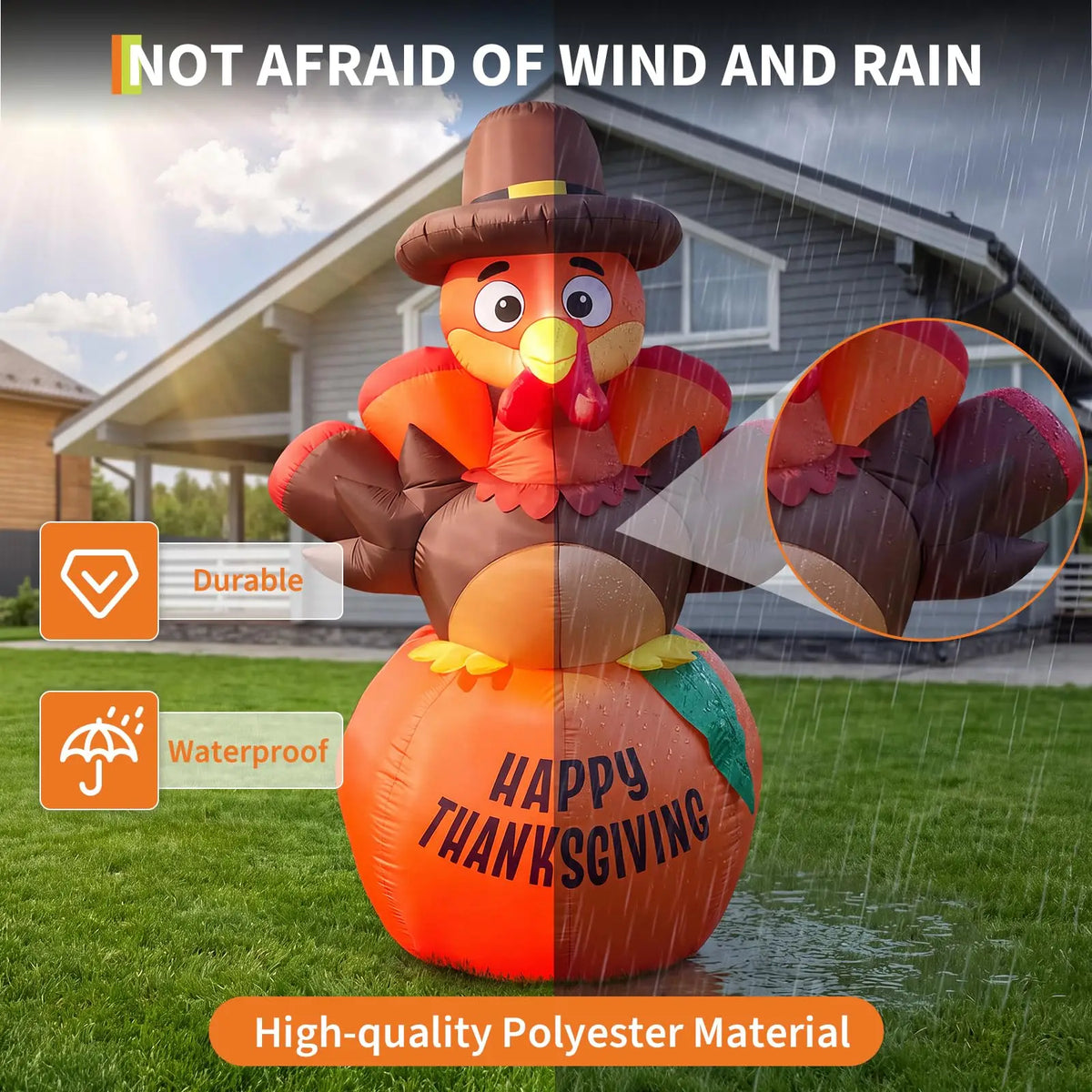 HiMISS Lighted Pumpkin Turkey Inflatable Thanksgiving Outdoor Yard Decoration