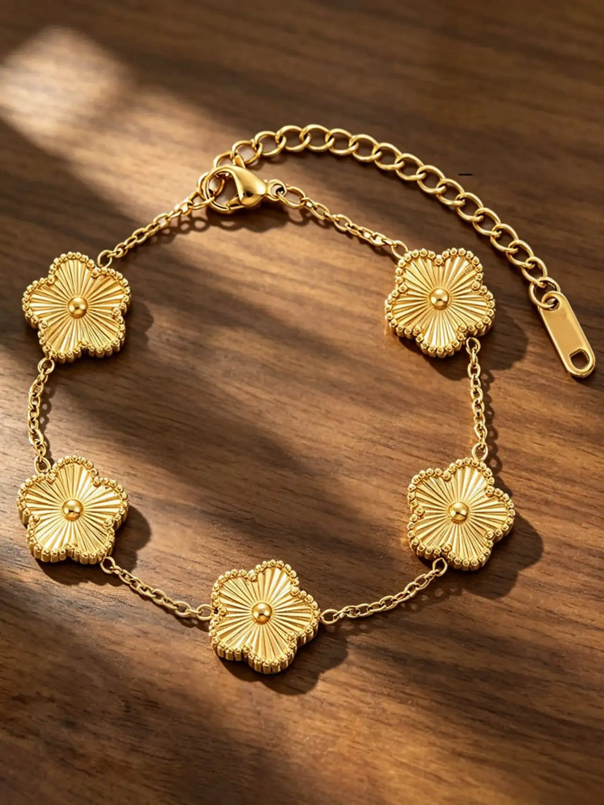 Minimalist Stainless Steel Five Leaf Clover Charm Bracelet Set