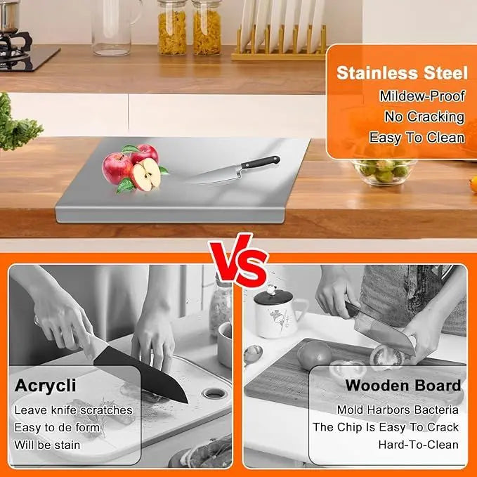 Premium 304 Stainless Steel Kitchen Cutting Board With Lid