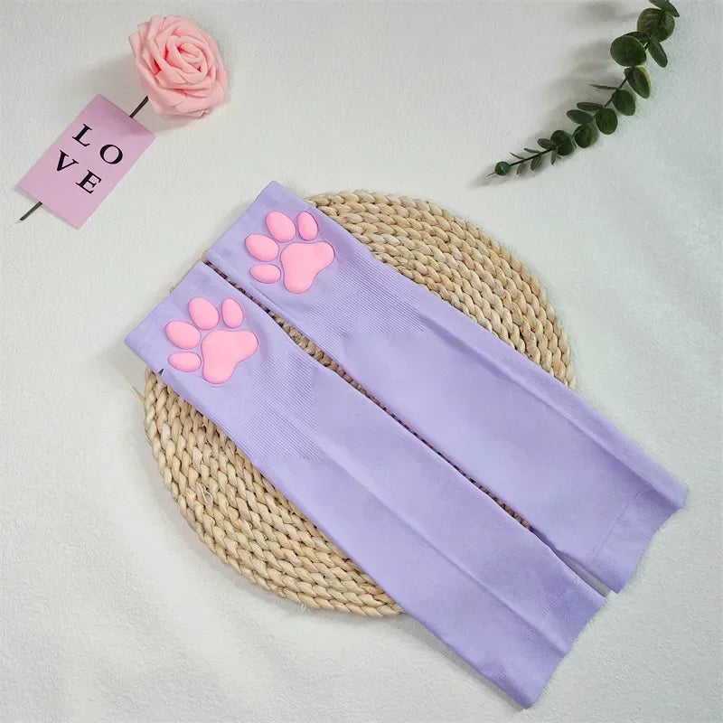 Cute Cat Paw Fingerless Sun Protection Cooling Gloves for Women