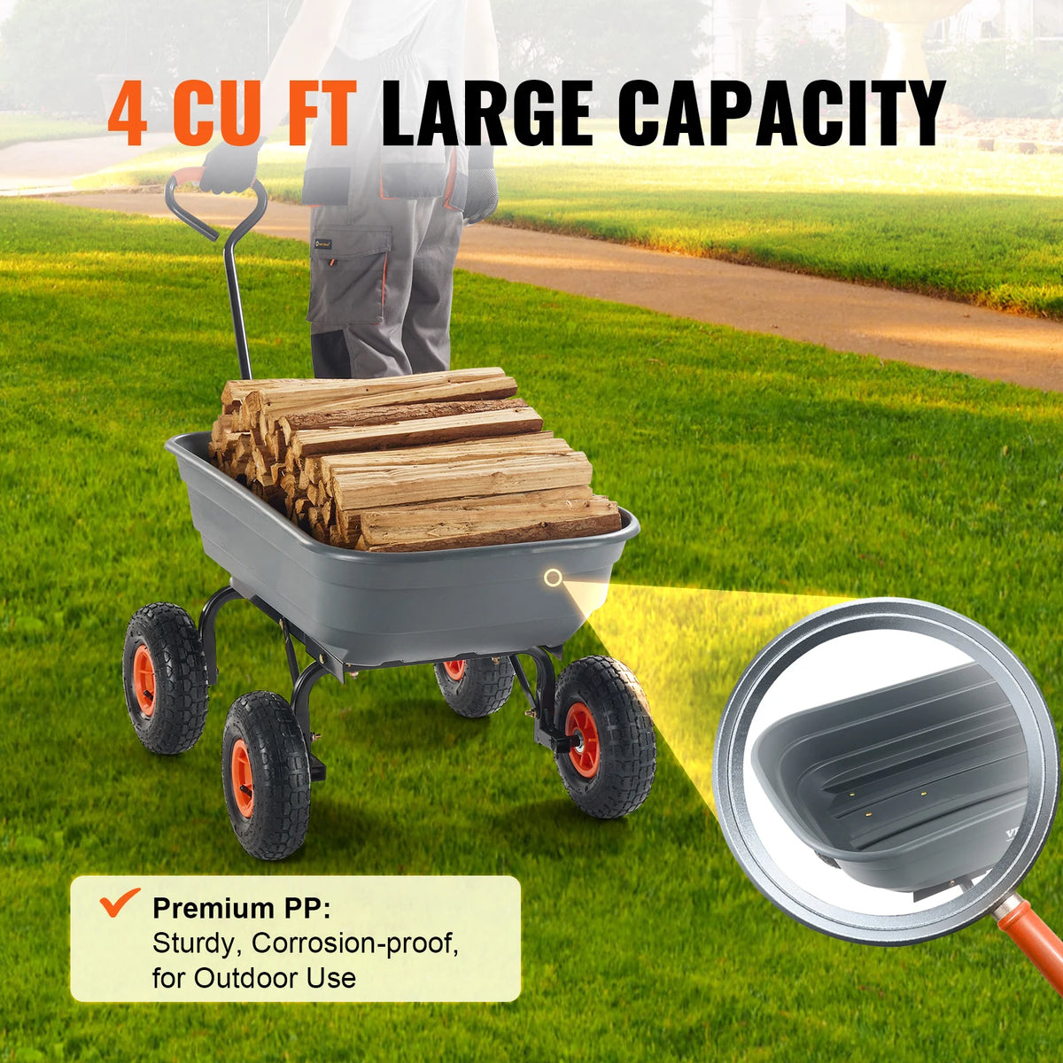 SucceBuy Poly Garden Dump Cart With Convertible Handle