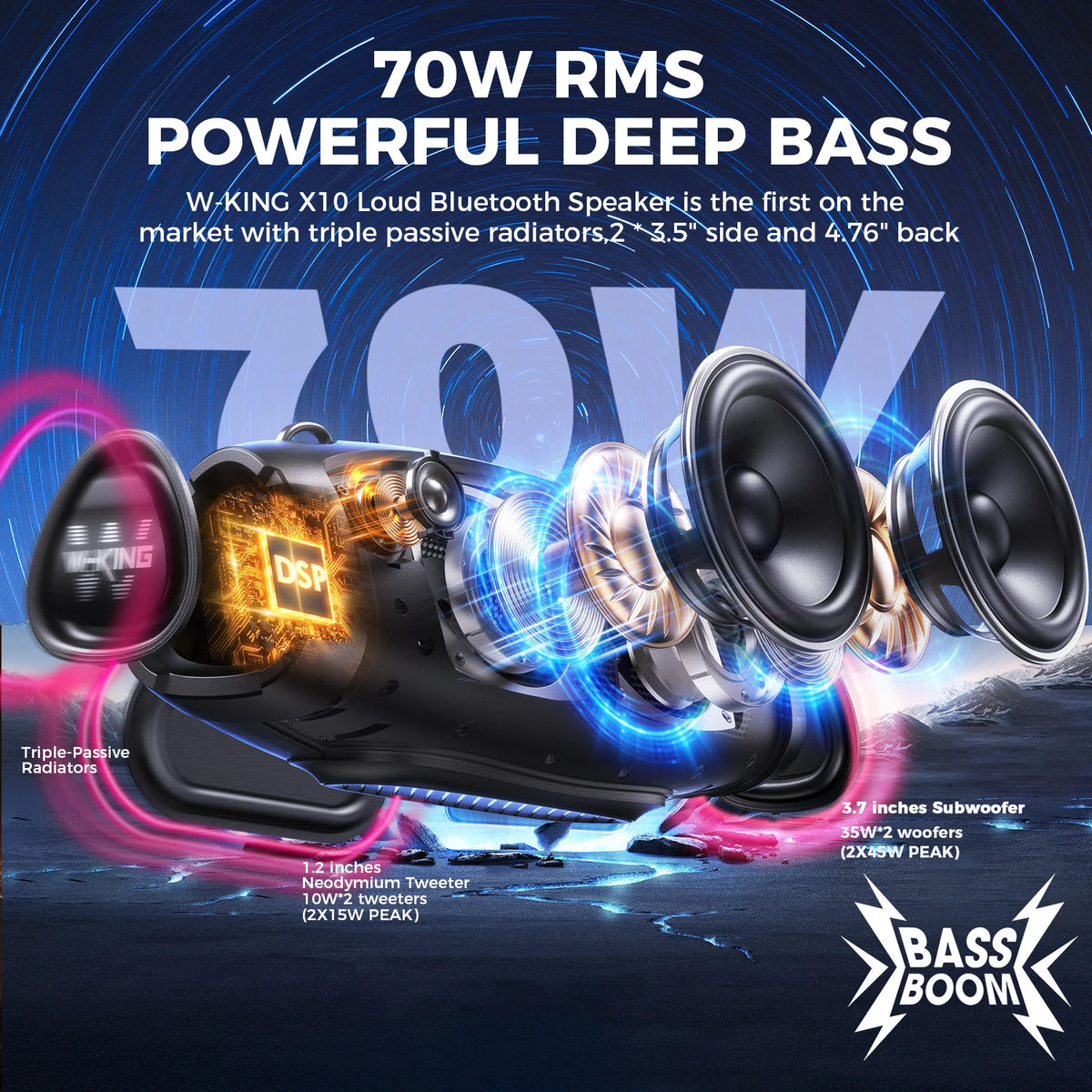 W-King X10 Waterproof Bluetooth Speaker With Powerful Deep Bass