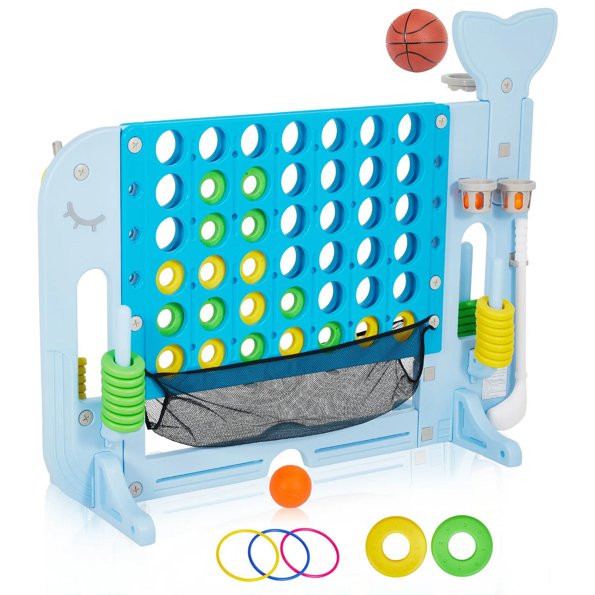 Giant Four In A Row Basketball And Ring Toss Yard Game
