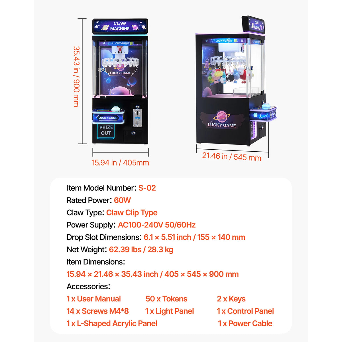 VEVOR Claw Crane Machine Candy Grabber Prize Dispenser