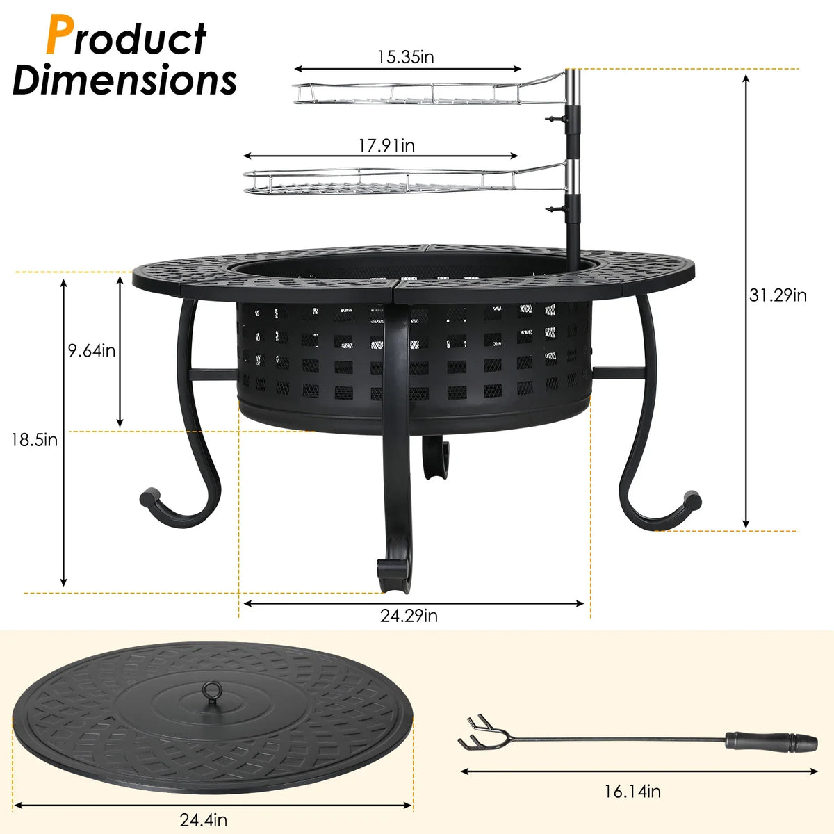 Outdoor Wood Burning Fire Pit Grill for Backyard Barbecue