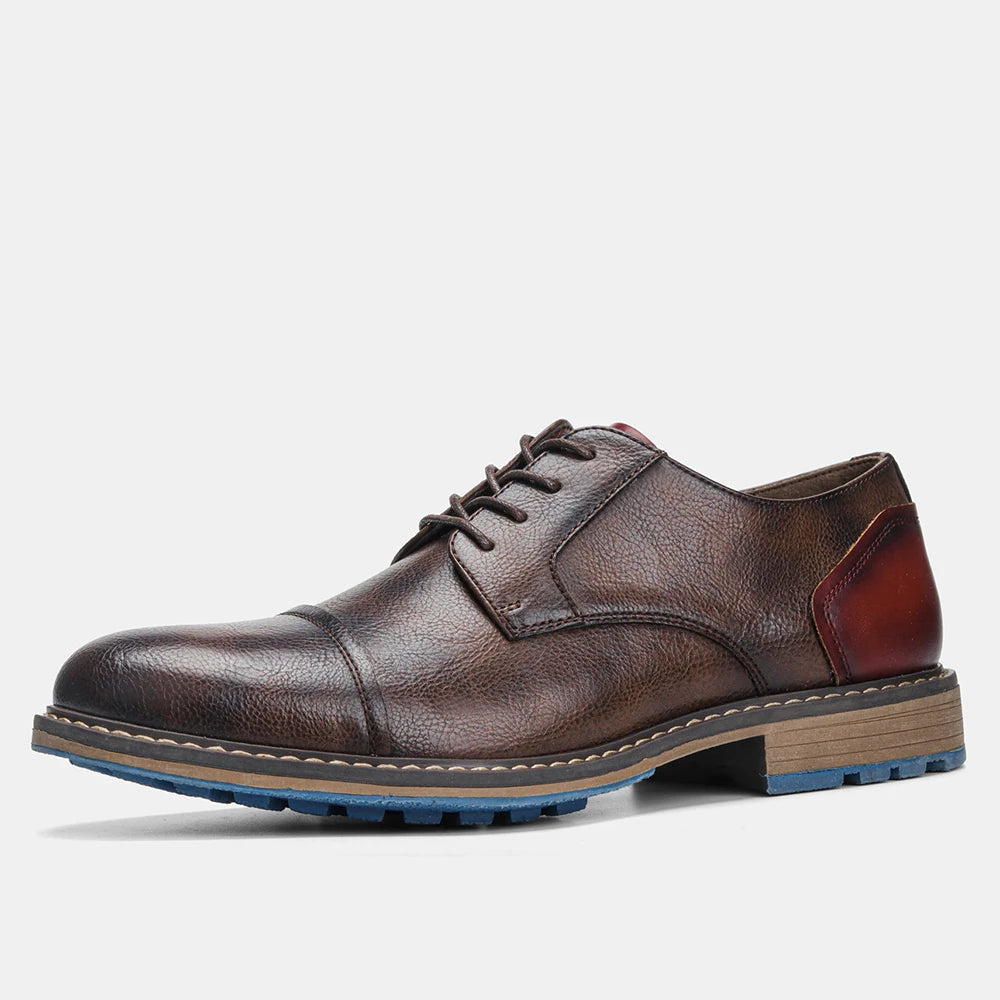 Hecrafted Mens Retro Leather Cap Toe Oxford Lace Up Shoes