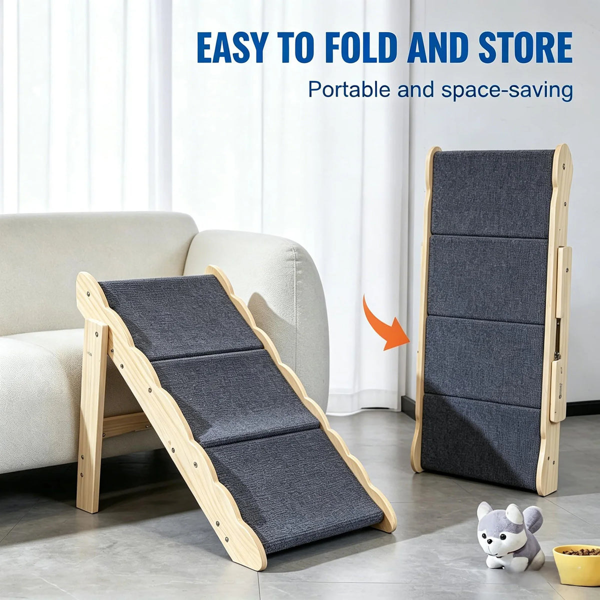 HiMISS 2-in-1 Wooden Pet Stairs and Folding Dog Ramp