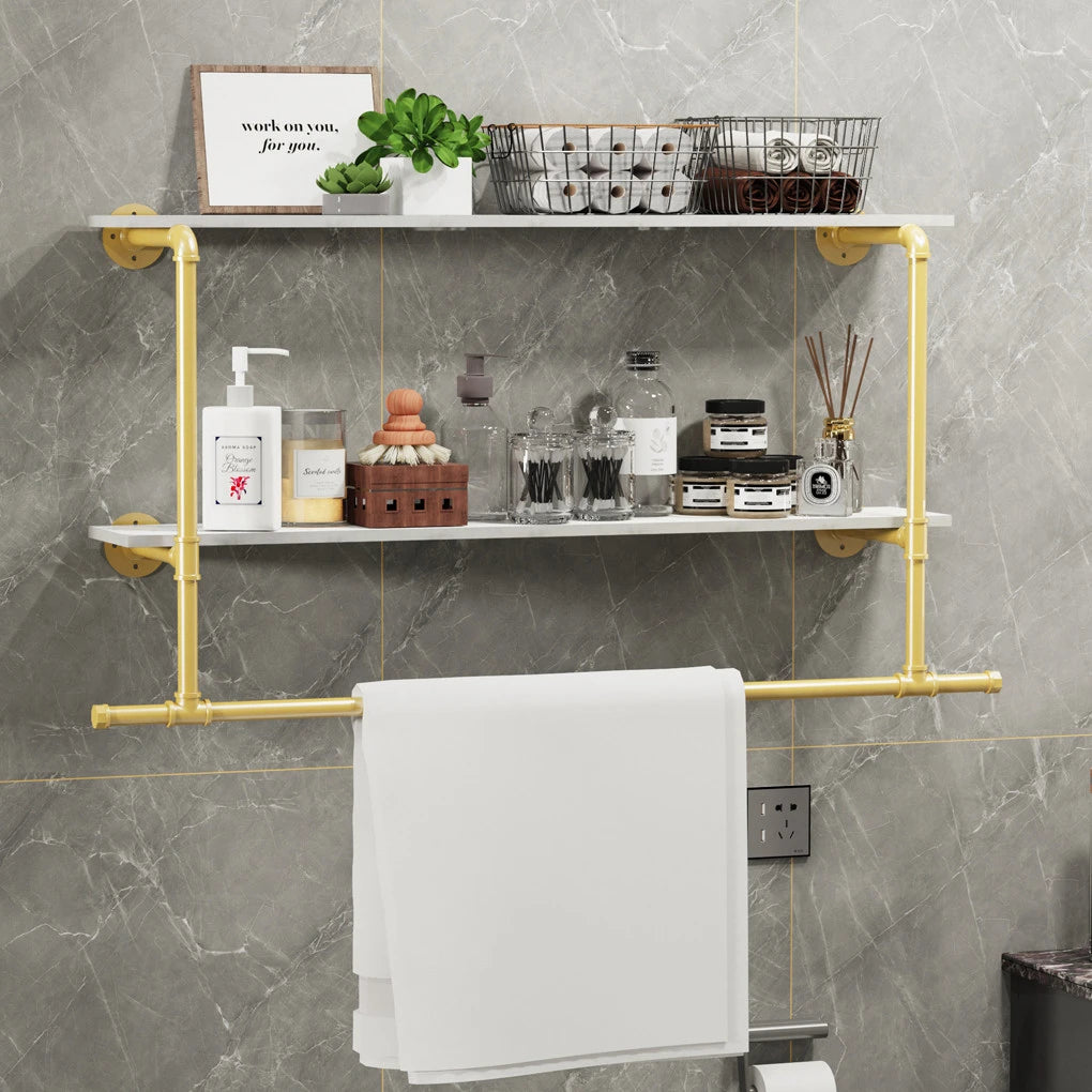 Heavy Duty Wall Mounted Pipe Clothing Rack With Open Shelves