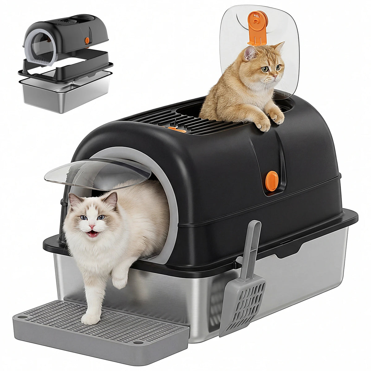 JHK Premium Fully Enclosed Stainless Steel Cat Litter Box