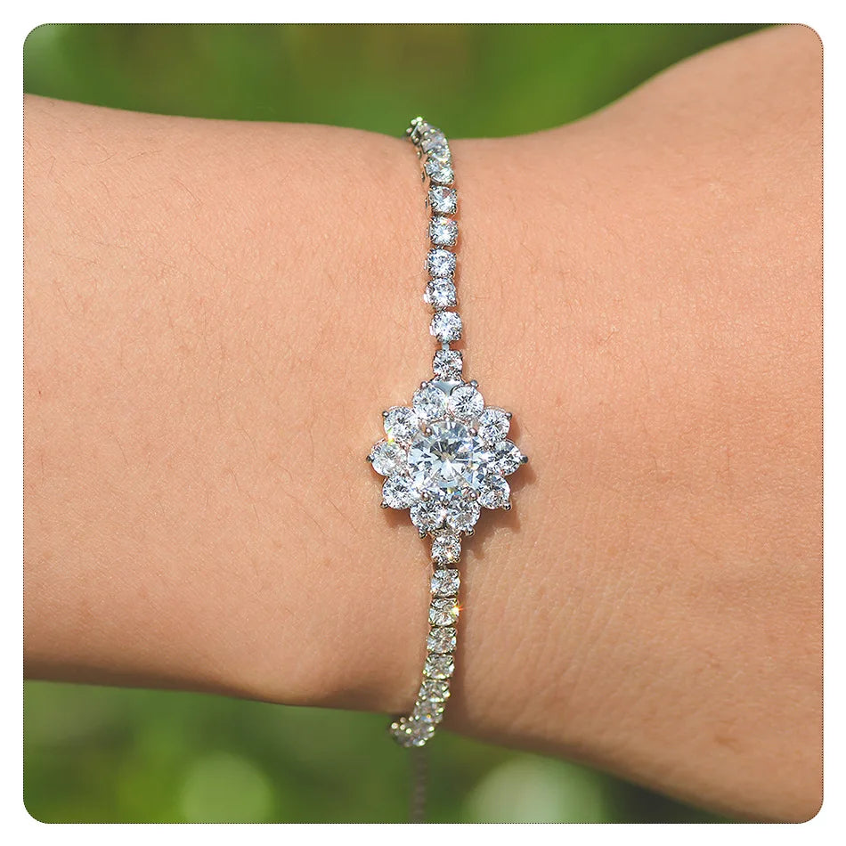 Lyee Cyee Sterling Silver Sunflower Moissanite Charm Bracelet