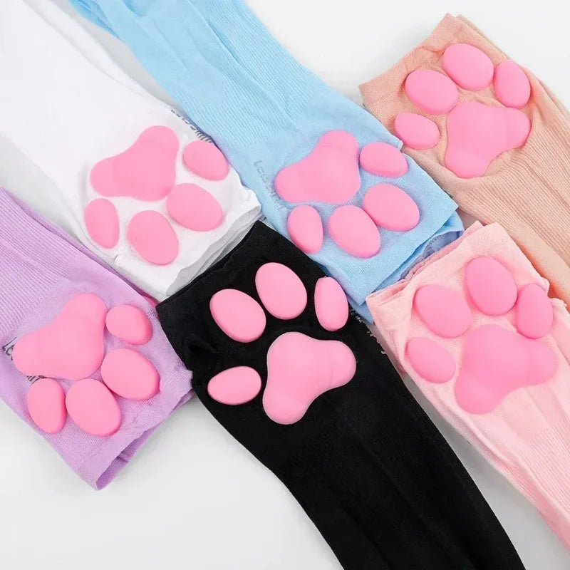 Cute Cat Paw Fingerless Sun Protection Cooling Gloves for Women
