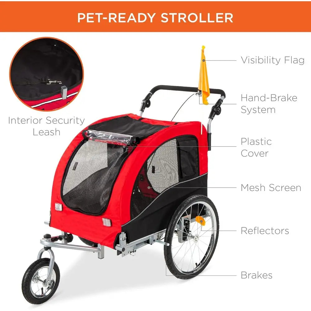 2 In 1 Dog Bike Trailer Pet Stroller With Suspension