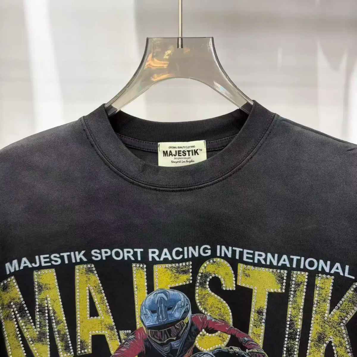 MAJESTIK Men's Cotton Rhinestone Letter Print Casual Sleeveless T Shirt
