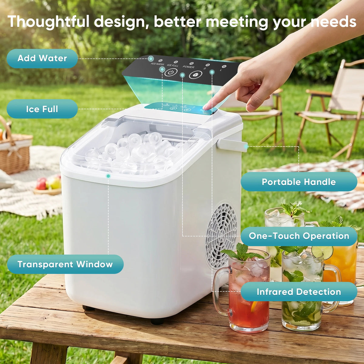 JHK Portable Countertop Ice Maker With Scoop And Handle