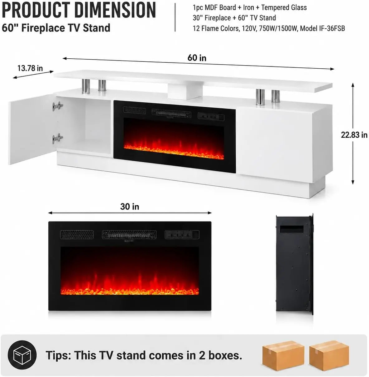 TACLEEKII Electric Fireplace TV Stand Entertainment Center