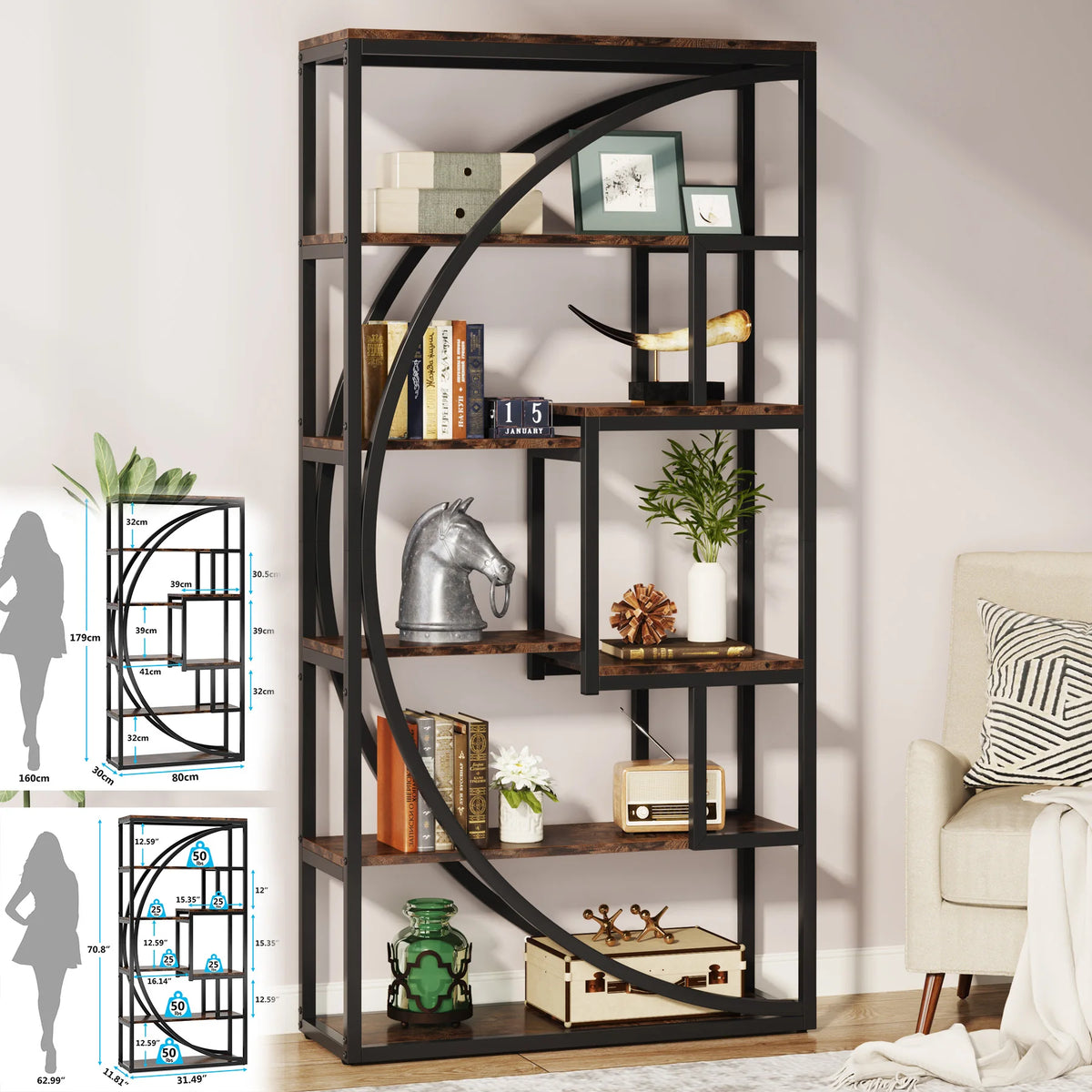 Tribesigns Industrial Bookshelf Freestanding Display and Storage Organizer