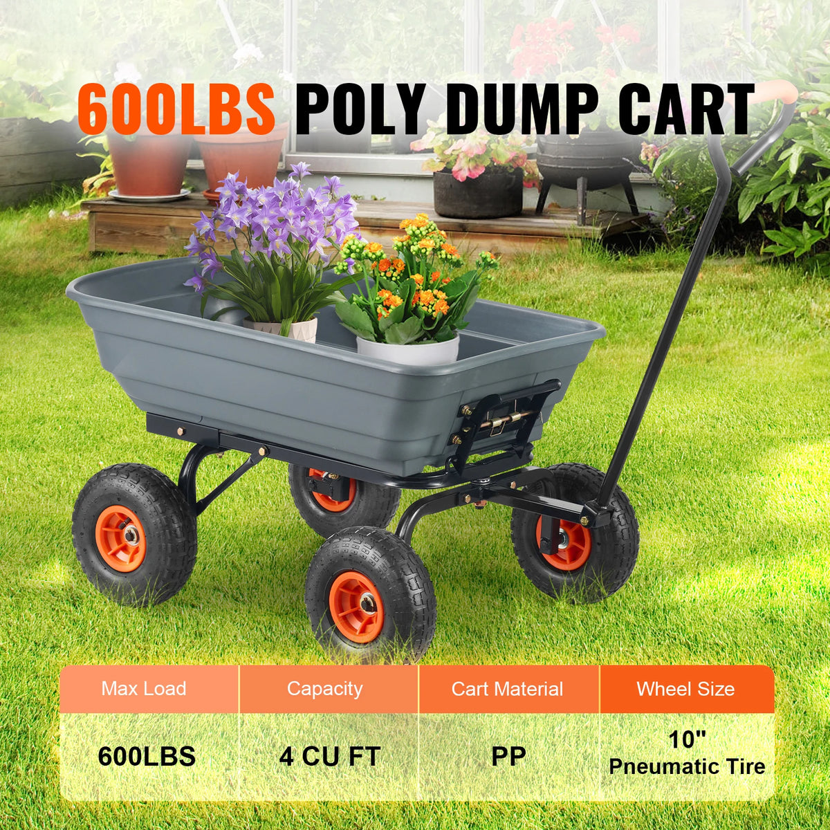 SucceBuy Poly Garden Dump Cart With Convertible Handle