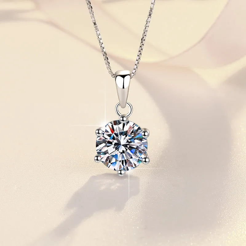 Genuine Moissanite Pendant Necklace in Sterling Silver for Women