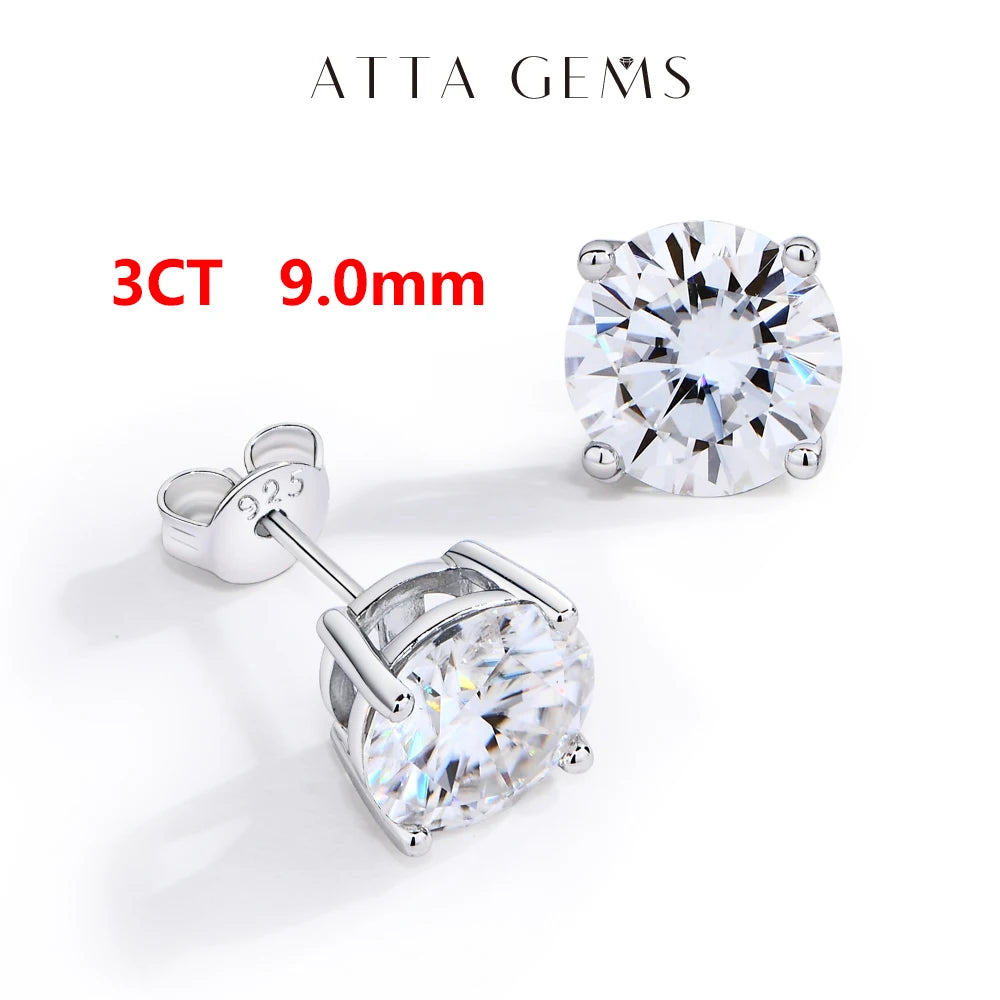 Attagems Four Claw Moissanite Stud Earrings S925 Sterling Silver