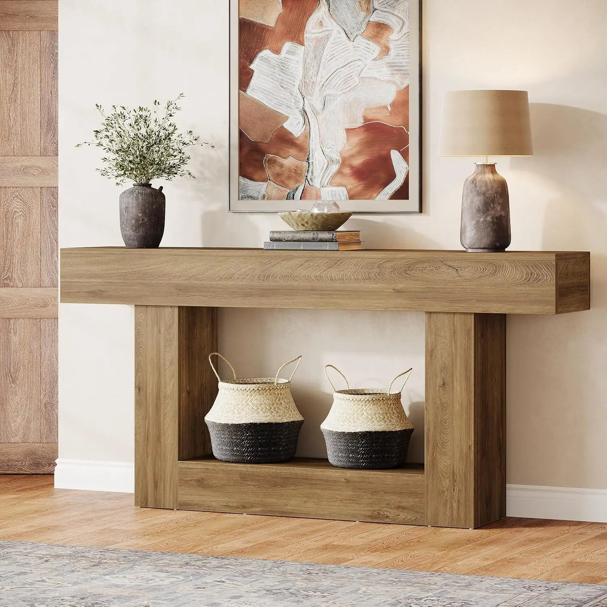 Tribesigns Farmhouse Two Tier Console Table With U Shaped Base