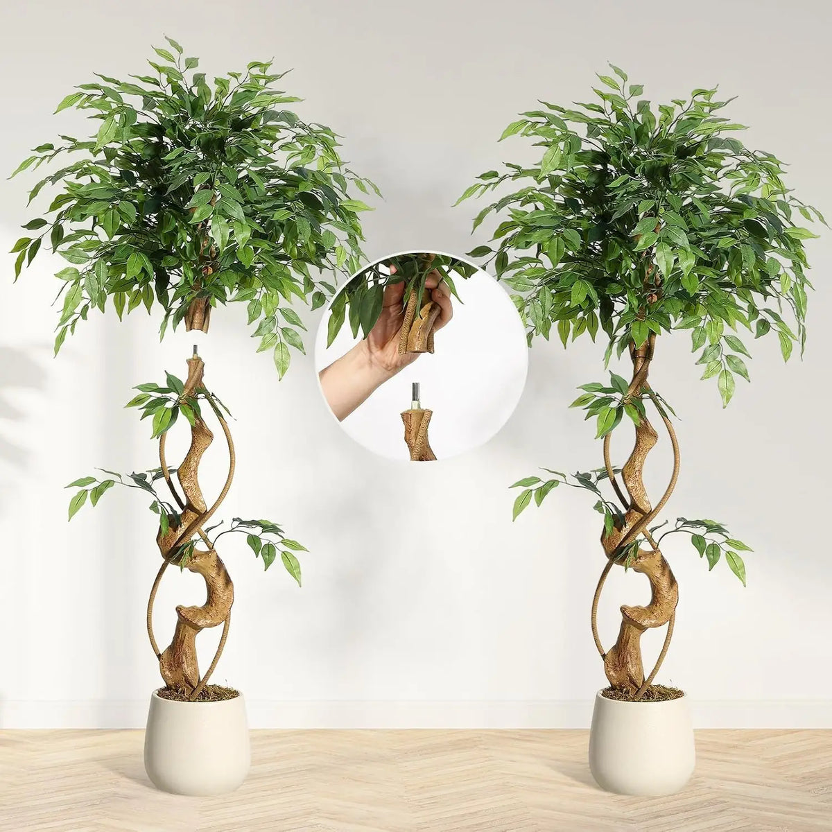 Artificial Ficus Tree With Planter Silk Leaves Weeping Fig Decor