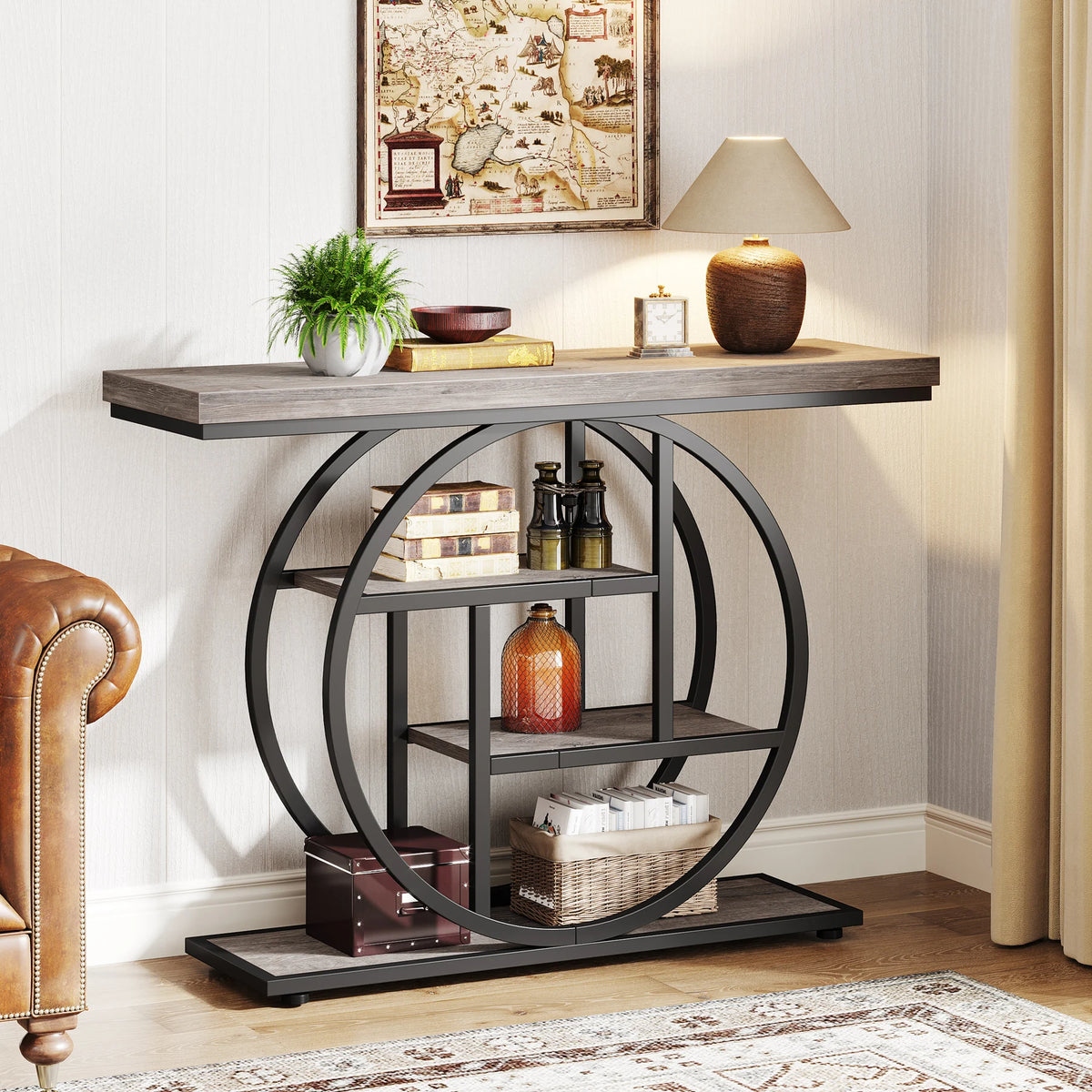 Tribesigns Four Tier Industrial Console Table With Entryway Storage