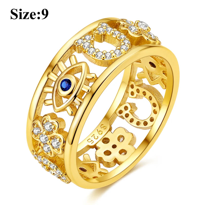 MULA Sterling Silver Evil Eye Clover Celtic Knot Wedding Band Ring