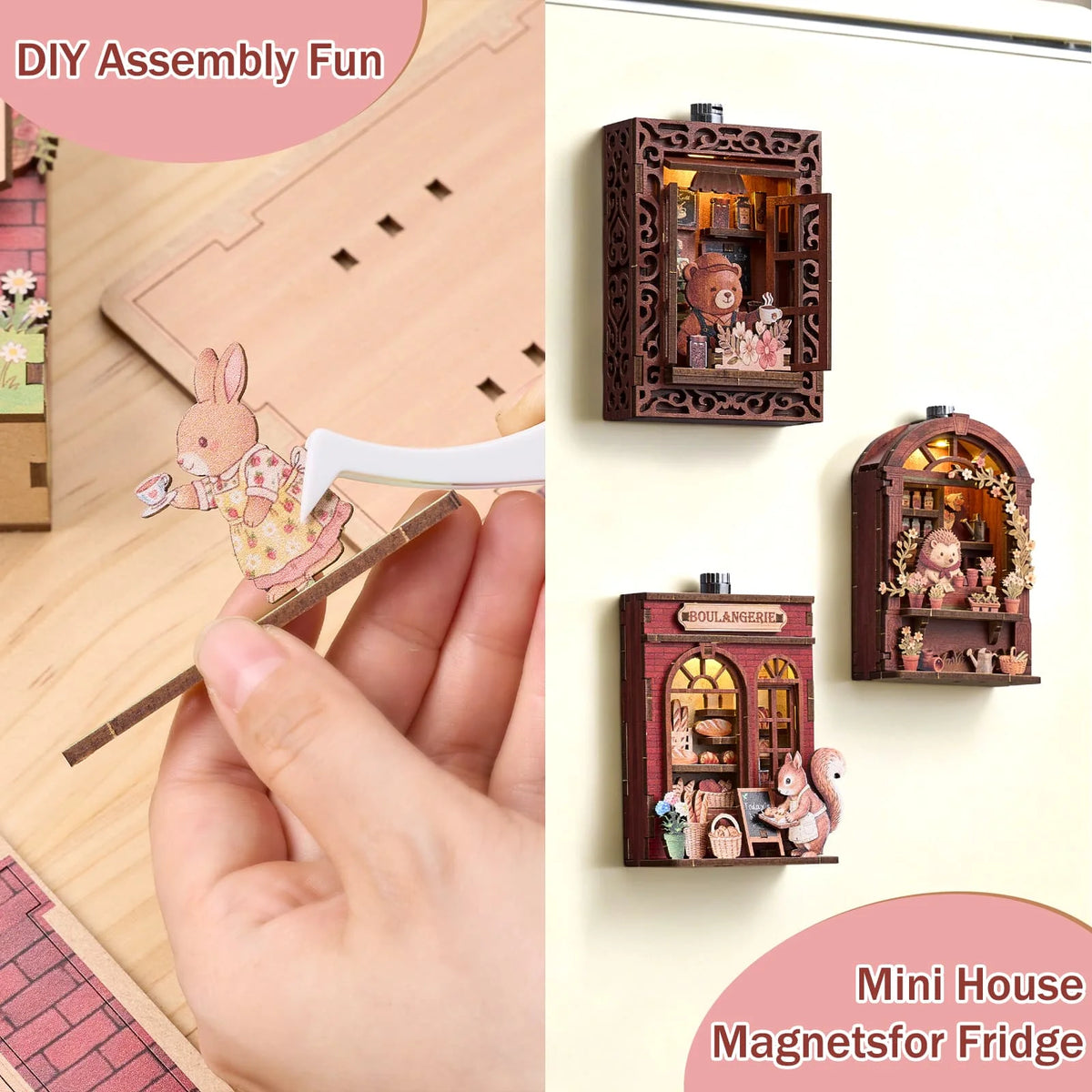 Wooden DIY Book Nook Puzzle Kit Animal House Model Decoration