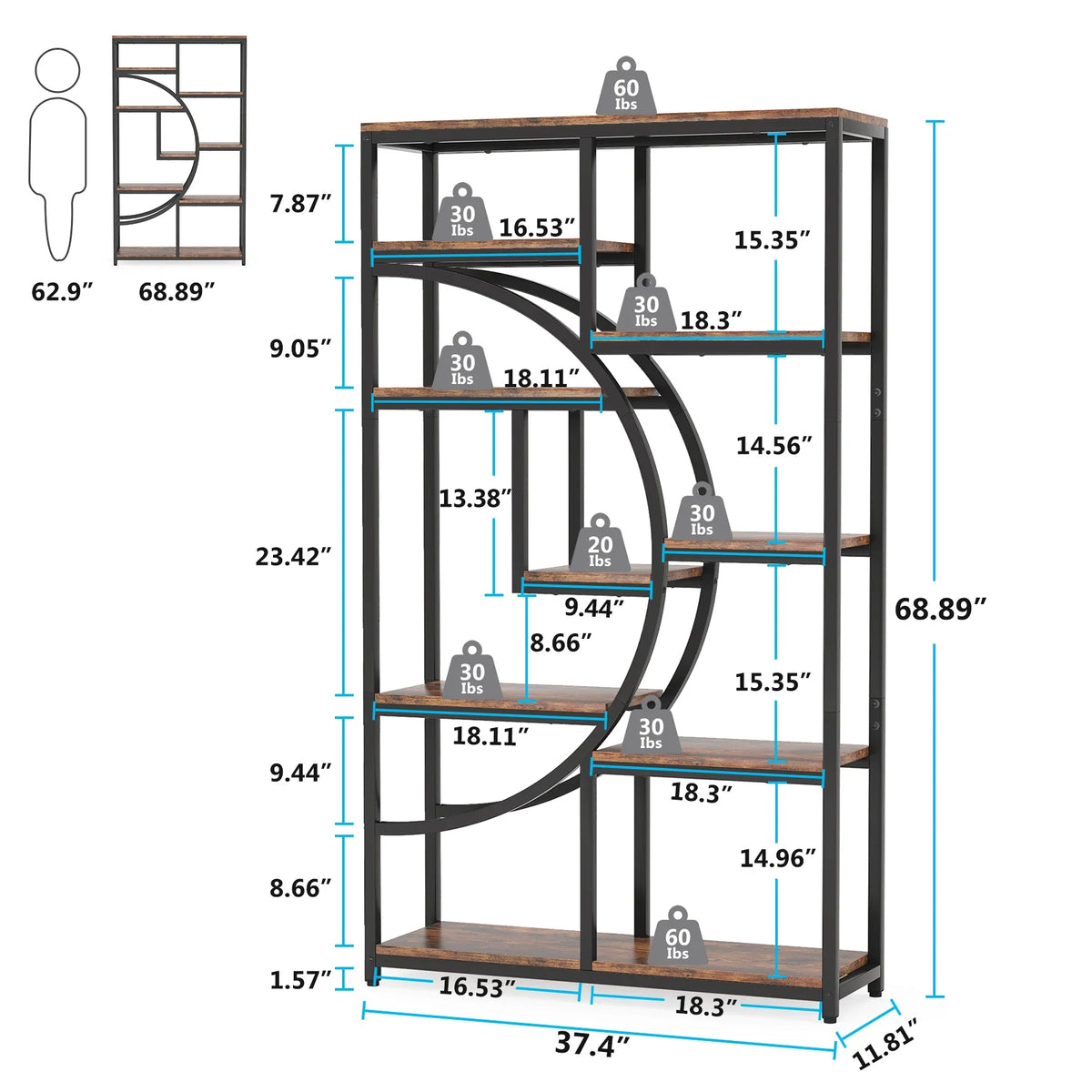 Tribesigns Industrial Bookshelf Freestanding Display and Storage Organizer