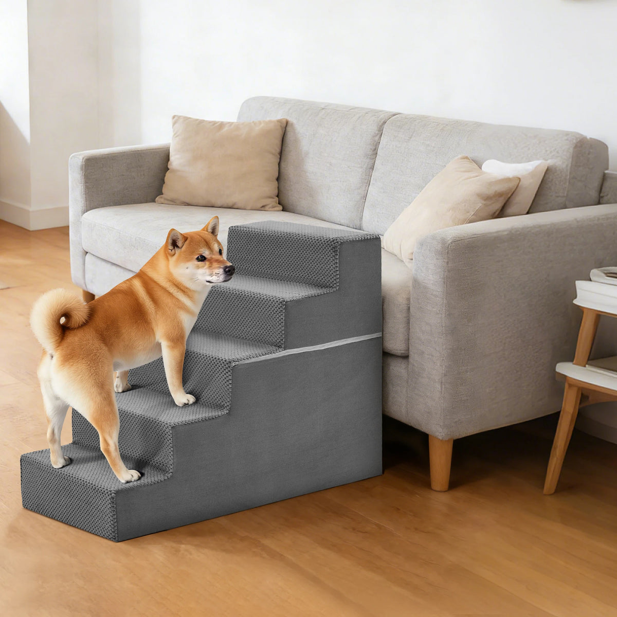 Curved Foam Dog Stair Ramp With Non Slip Indoor Steps
