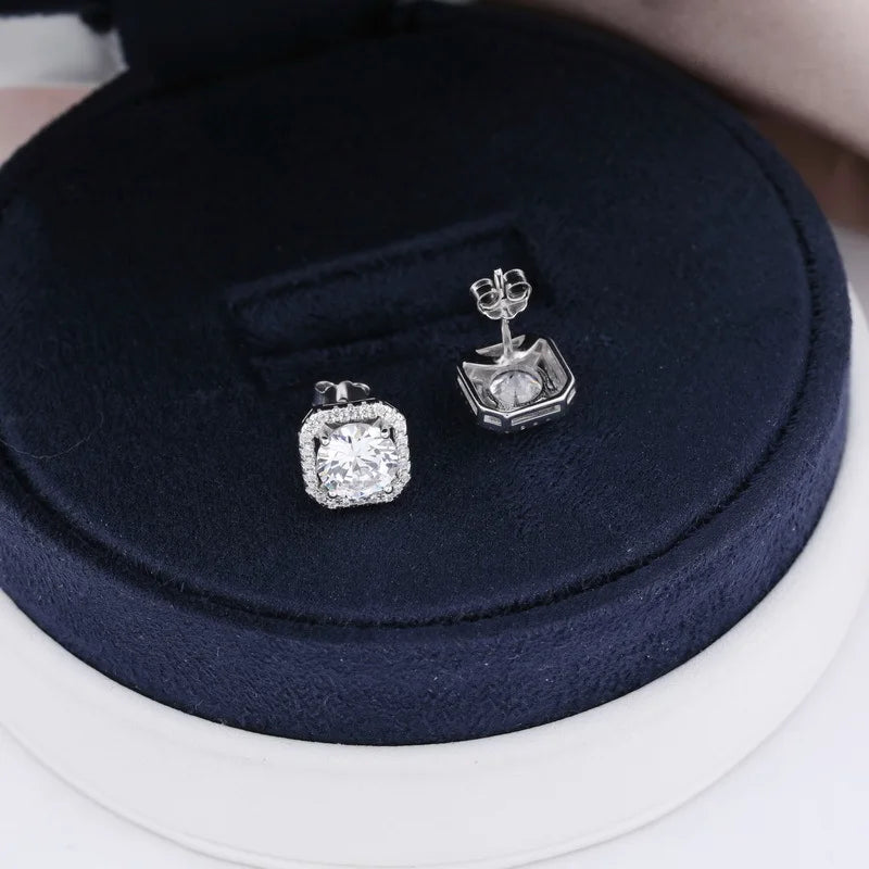 Lyee Cyee Moissanite Square Stud Earrings Sterling Silver Jewelry