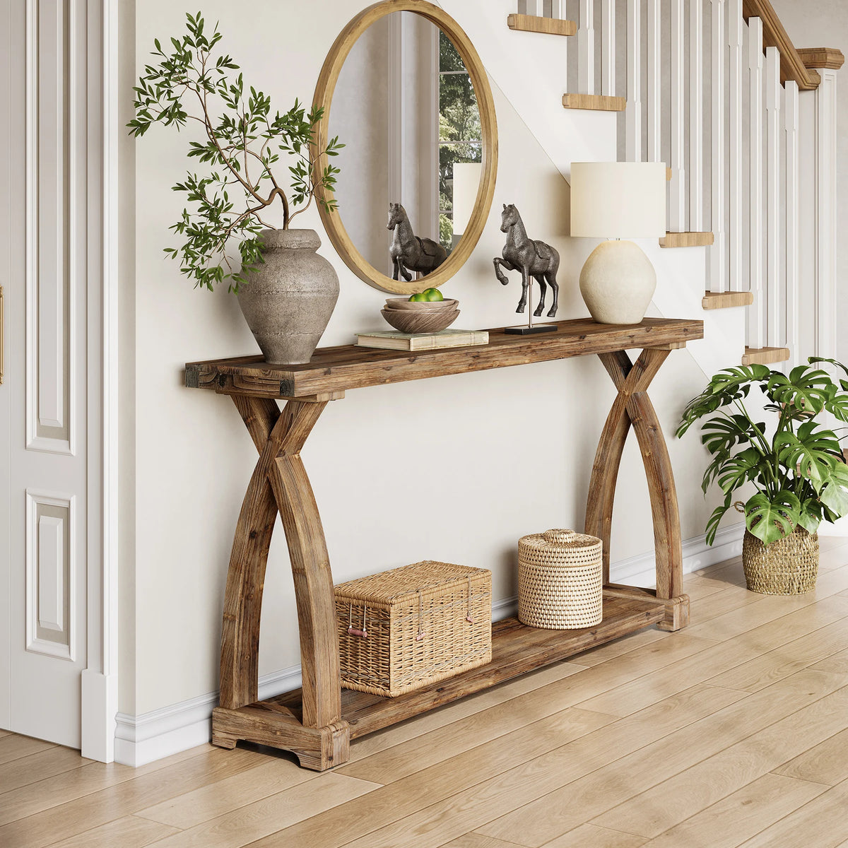 Tribesigns Rustic Wood Console Table With Two Tier Storage