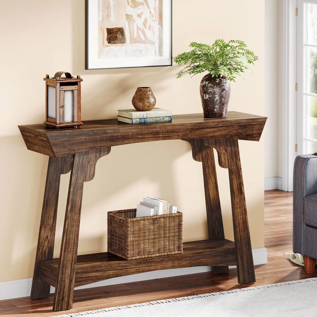 Tribesigns Farmhouse Two Tier Entryway Console Table With Storage Shelf