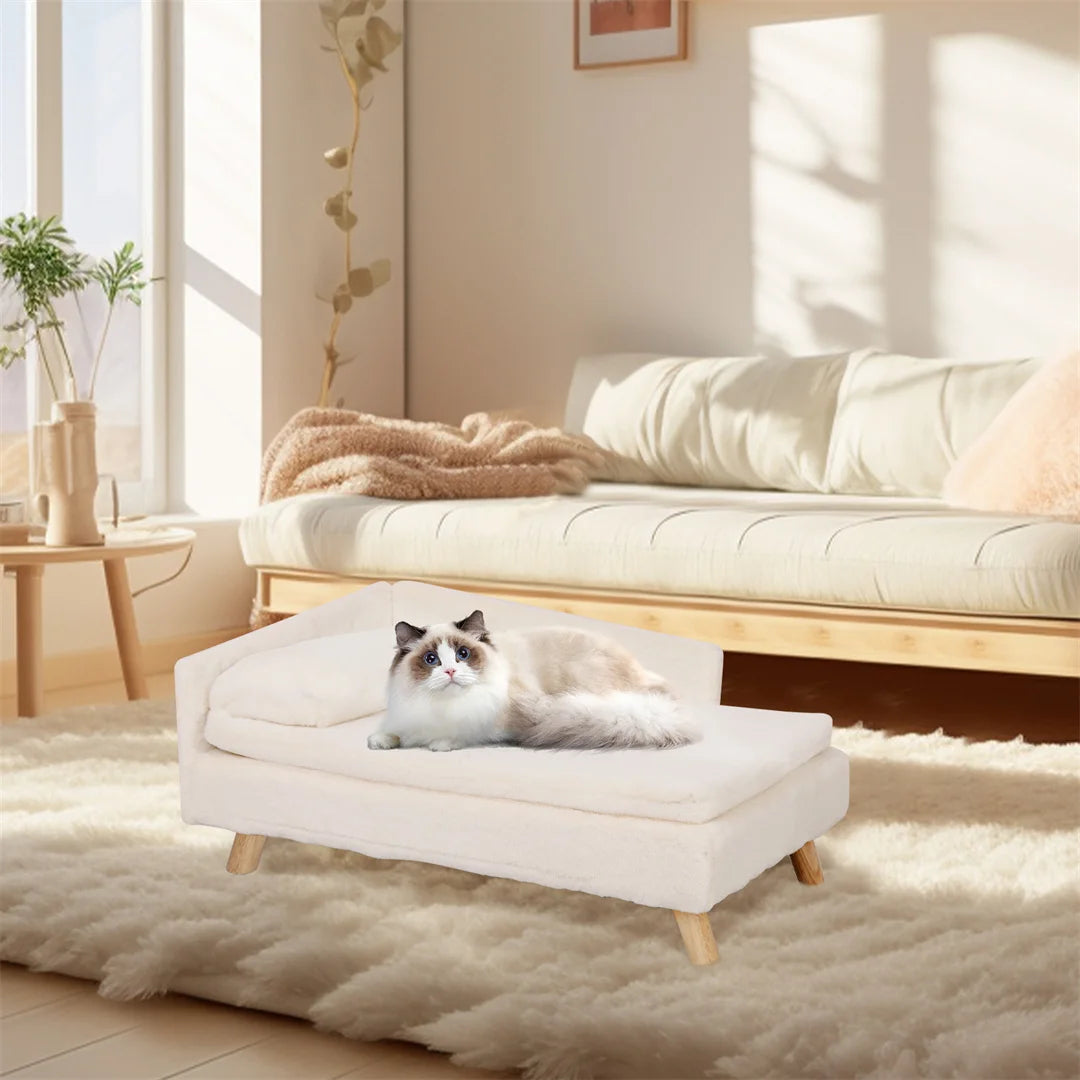 L Shape Pet Sofa Bed With Plush Cushion And Wooden Legs