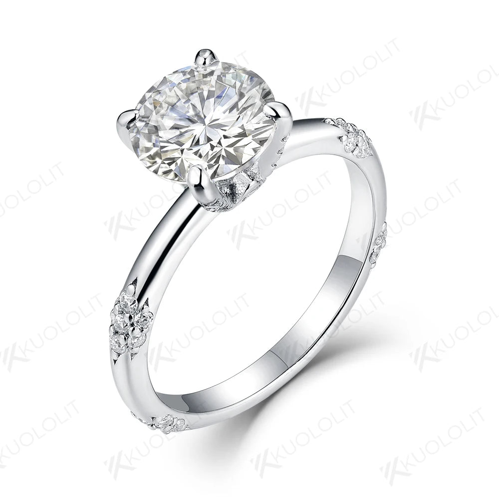 Kuololit Sterling Silver Moissanite Engagement And Wedding Ring