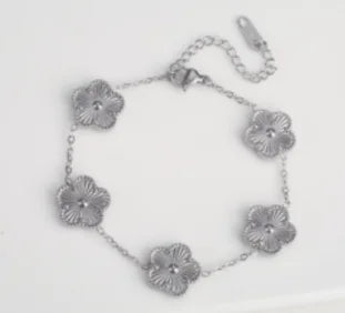 Minimalist Stainless Steel Five Leaf Clover Charm Bracelet Set