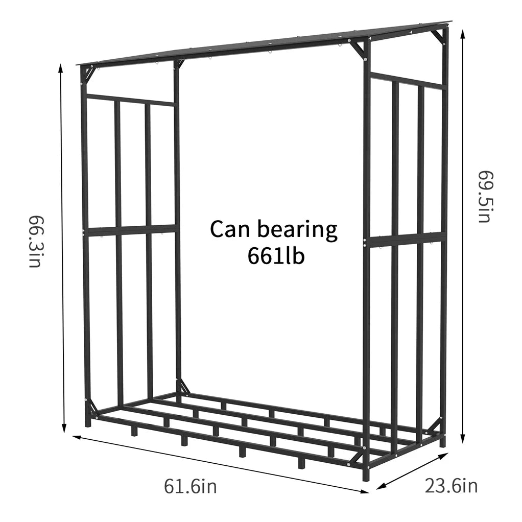 Outdoor Metal Log Store With Waterproof Roof For Garden Firewood