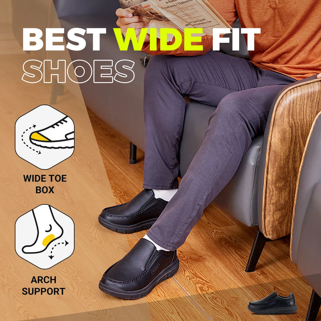 FitVille Men's Leather Slip On Loafers With Arch Support Walking Comfort